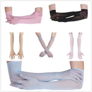 UK Women Long Finger Gloves Ultra-thin Sheer Seamless Nylon Mesh Opera Evening - Picture 1 of 56