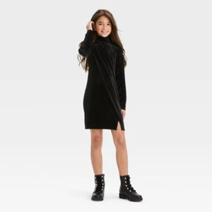Girls' Long Sleeve Velvet Turtleneck Dress - art class™ Black Size M (8) - Picture 1 of 1