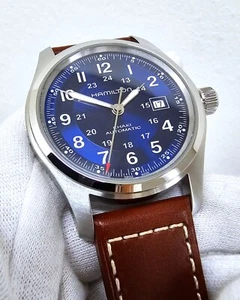 Hamilton Khaki Field Automatic 42mm Blue Dial Leather Men's Watch H70605540 - Picture 1 of 4