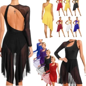 Women's Sheer One Should Ballet Dance Dress Lyrical Leotard Asymmetrical Costume - Picture 1 of 115