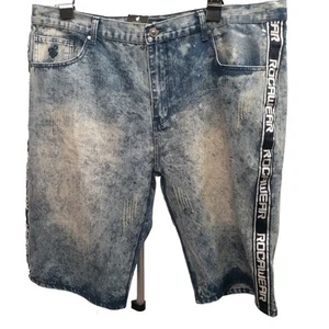 NWT Rocawear shorts mens 44 denim acid wash y2k hip hop side stripe skater Jorts - Picture 1 of 11