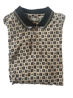 Camisa polo vintage de los 90 Knightsbridge con estampado de golf para hombre L algodón negro tostado Foto 1 de 4