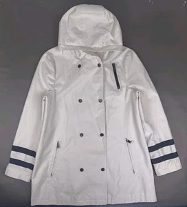 Pendleton Womens Hooded Slicker Rain Coat Size Medium White Blue Trim - Picture 1 of 16