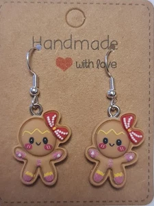 Weihnachten Motto Lebkuchen Mädchen handgefertigte Ohrringe - Bild 1 von 2