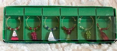 Dijes de vino de vidrio soplado 1" nuevo en caja vino uvas queso Navidad vacaciones ornamental Foto 1 de 4