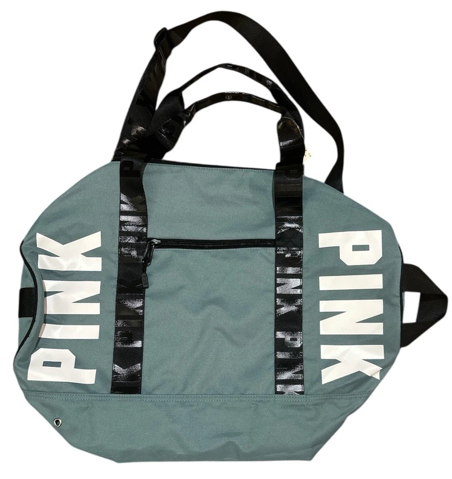 Bolso de fin de semana Victoria Secret rosa con logotipo azul y blanco Foto 1 de 4