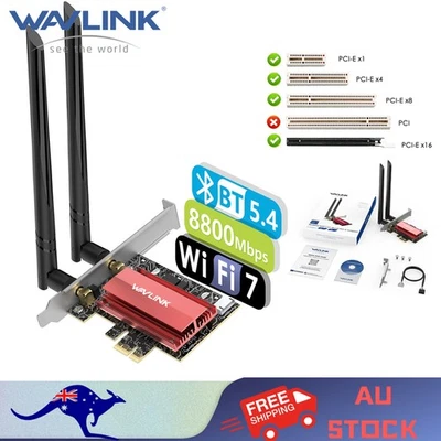 Wavlink 8800Mbps PCIe WiFi7 Card Desktop Network WiFi Adapter Bluetooth NOT AMD - image 1 of 4