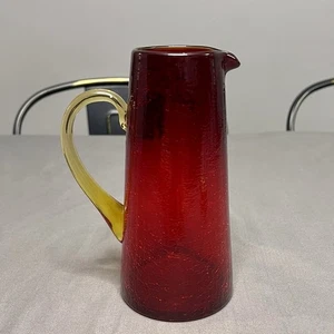 "Jarra de vidrio craquelado de 7"" rojo rubí vidrio artístico Blenko soplado a mano de colección 5,5 x 2,5 x 7,5""" - Imagen 1 de 10
