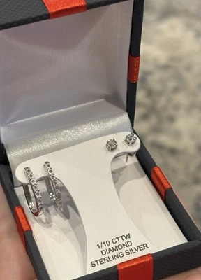 SS 1/10 CTTW БРИЛЛИАНТ СЕРЕБРО 2 ПК СЕРЬГИ КОМПЛЕКТ - Изображение 1 из 2