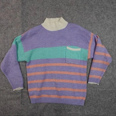 Vintage Gitano Sweater Womens 18W 90s Knit 90s Pastel Metallic Artsy Mock Neck - Image 1 of 4