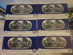 BEP 2011 $2 - 6 PIECE SINGLE NOTE COLLECTION - Picture 1 of 6