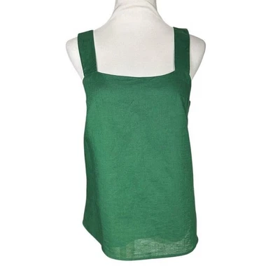 NUEVO CON ETIQUETAS J. Camiseta sin mangas Crew Factory para mujer mezcla de lino cuello cuadrado verde talla S informal Foto 1 de 4