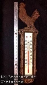 Thermomètre mural en Fonte Moulée Décor d'un coq Occasion en bon état 27 cmx7cm - Imagen 1 de 5