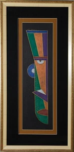 Mask Left by Donovan McLean Framed Oil Pastel on Board African American Art - Picture 1 of 1