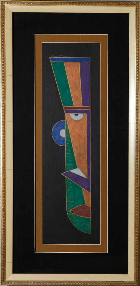 Mask Left by Donovan McLean Framed Oil Pastel on Board African American Art - Image 1 of 1
