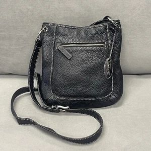 Talbots genarbtes Leder Umhängetasche Handtasche schwarz silber 9” x 9” - Bild 1 von 11