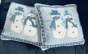 Vintage Gobelin Schneemänner Überwurf Kissen Winter Schneeflocken Landhaus Kern Set/2 - Bild 1 von 6