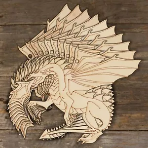 10x Wooden Dragon Rearing Breathing Fire Craft Shape Fantasy Mythology - Picture 1 of 4