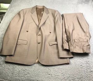 Circle S Western Suit Uomo 46L Giacca + Pantalone (38x33) Marrone Plaid Vintage Cowboy - Foto 1 di 24
