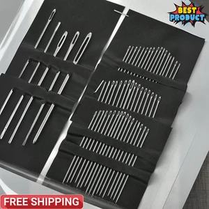 Juego de agujas de acero inoxidable 55 piezas agujas de coser manuales autohebradas hilo fácil - Imagen 1 de 6
