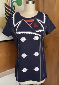 Nwt Love Moschino Trompe-L'oeil graphic Top sequin Heart Sz 10 L Sailor navy - Picture 1 of 5