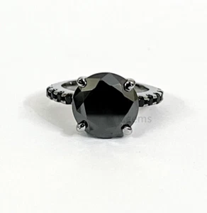 4 Ct Black Diamond Ring in 925 Sterling Silver With Rhodium Finish AAA Certified - Picture 1 of 6