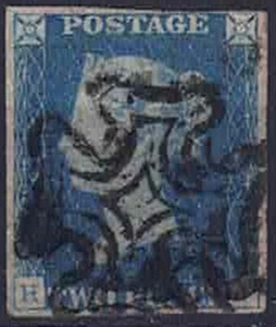 1840 QV SG5 2d Targa Blu 2 Lettere H-A 4 Margini con Nero MX - Foto 1 di 1