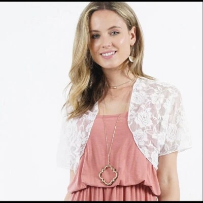 Bolero de encaje rosa blanco talla grande 42Pops para mujer 1X ¡Nuevo!! Foto 1 de 2