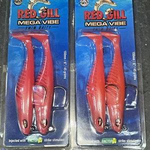2 PACK Red Gill Mega Vibe Swim Bait Lures Bright Mustad 6/0 Injected Grooved 4 x - Picture 1 of 24