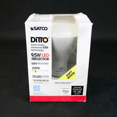 Satco S9621 LED 9.5W=65W 105° Very Wide Flood BR30 Medium E26 3000K Soft White - Image 1 of 4