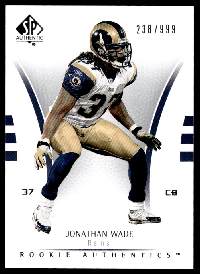 2007 SP Authentic Jonathan Wade Rookie 238/999 St. Louis Rams #191 R11 - Image 1 of 2