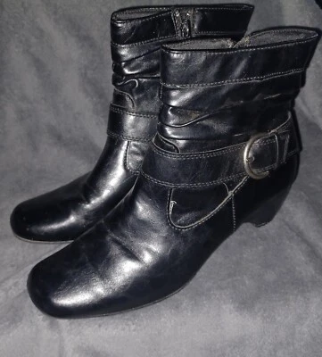 I Heart Comfort Womens Black Buckle Ankle Heeled Zipper Booties Size 7 1/2 M - Image 1 of 4