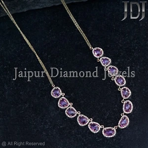 Rosa Natural Piedra Preciosa Zafiro 14k Oro Rosa Diamante Joyería Cadena - Imagen 1 de 9