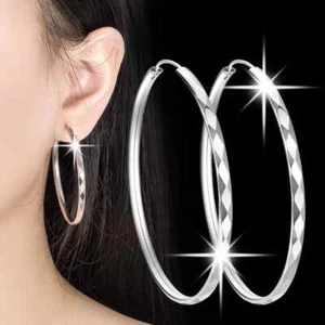 Pendientes de aro redondos de plata de ley 925 de 3, 4, 5, 6 cm para mujer moda fiesta... - Imagen 1 de 9