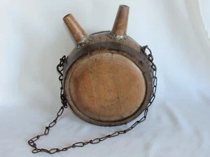 04J41 Antigua Botella De Madera Con Doble Cuello Arte Popular Flandes Siglo XIX - Imagen 1 de 8