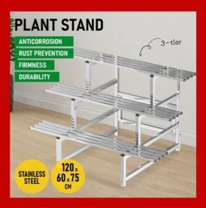 3 tier 120cm Garden Stainless Steel Pots Plant Stand Rack Chrome indoor or out - Picture 1 of 9