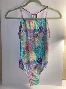 Speedo Girls Thin Strap One Piece Swimsuit Rainbow Size L New FREE SHIP - Picture 1 of 3