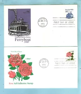2 ARTMASTER FDC, "Sc 2466 Ferry Boat '95 32c & Sc 2492 ROSE '95 32c" - Picture 1 of 4