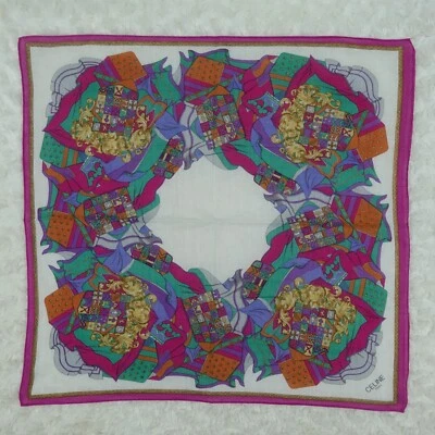 N922 CELINE Bandera Blanco Algodón Bufanda Bufandas Bolsillo Cuadrado 18.5" X 18" Foto 1 de 4