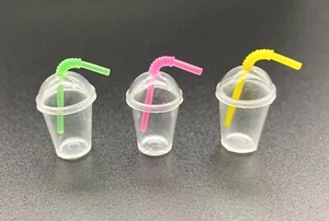 Miniature Iced Tea/Coffee Plastic Cup Lid Straw. Dollhouse Accessories Kitchen - Picture 1 of 8