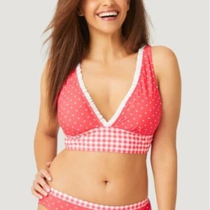 Free Country Women's Polka Dot/Gingham Ruffle Bikini Top in Poppy Red - Size M - Picture 1 of 8