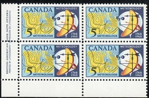 Canada Météorologie Meteorology Stamps Weather Set 4 Plate Block MNH 1768-1968 - Picture 1 of 2