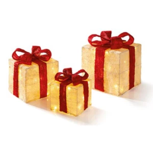 Set 3pc Cream Parcels with Red Bow With 70 WW LEDs Battery Operated - Picture 1 of 1