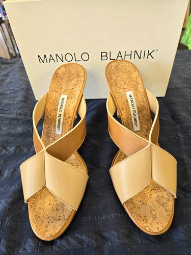 MBT NUOVI CON SCATOLA TG 42 MANOLO BLAHNIK DALEMA FANTASTICI SANDALI MARRONI NUDI TACCO SUGHERO