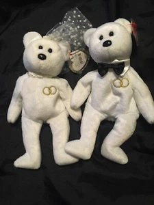 TY Beanie Baby - Mr the Groom Wedding Bear and Mrs Lot - RETIRED  - Picture 1 of 4