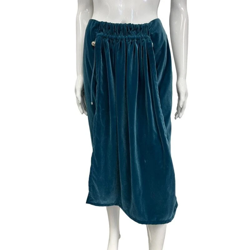 Falda midi reunida con delantal de terciopelo azul CARVEN 38 EE. UU. 8 Foto 1 de 4