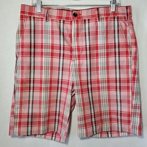 Izod Shorts Men's 34 Red Chino Shorts Plaid Golf Activewear Pockets - Picture 1 of 12