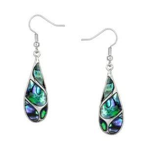 Abalone Shell Earrings Teardrop Silver Lined Sea Life Beach Hook SILVER Metal - Picture 1 of 2