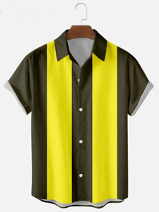 Mens Retro Classic Short Sleeve Bowling Casual Dress Shirts Camp Shirt summer