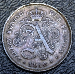 1910 BELGIUM - 2 CENTIMES - COPPER - King Albert I - Dutch Text - LION - Picture 1 of 5